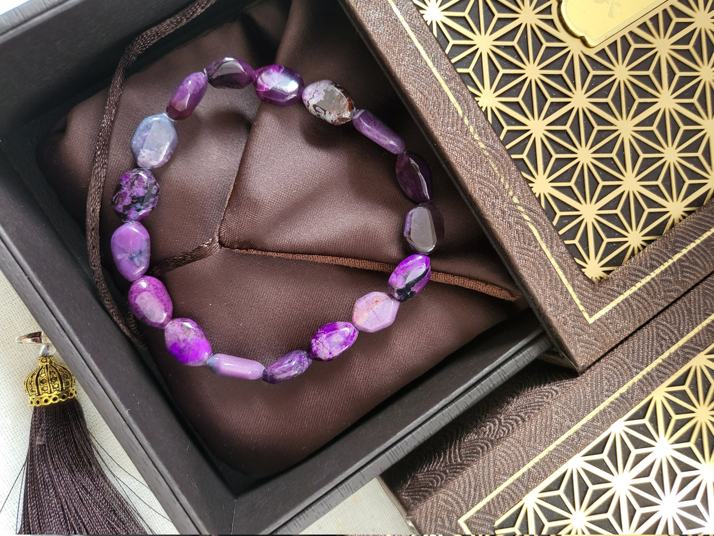 8mm Natural High Quality Smooth Royal Purple Sugilite Flat Hexagon Stone Elastic Bracelet