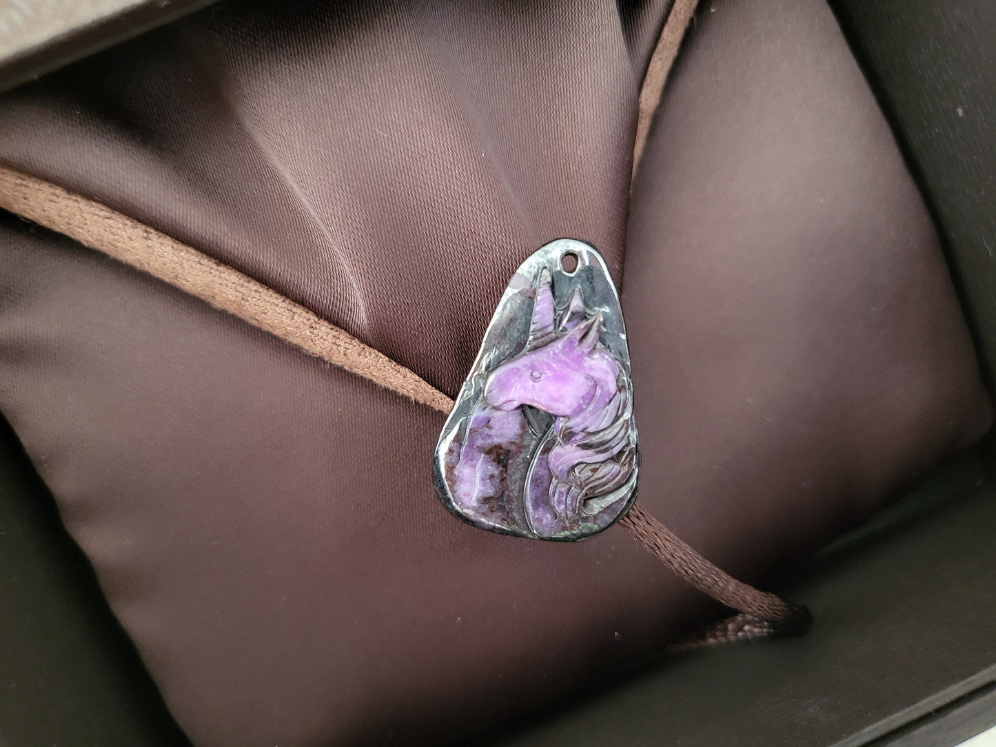 14K RARE Natural Purple Premium Sugilite Unicorn Crystal Stone Triangle Pendant