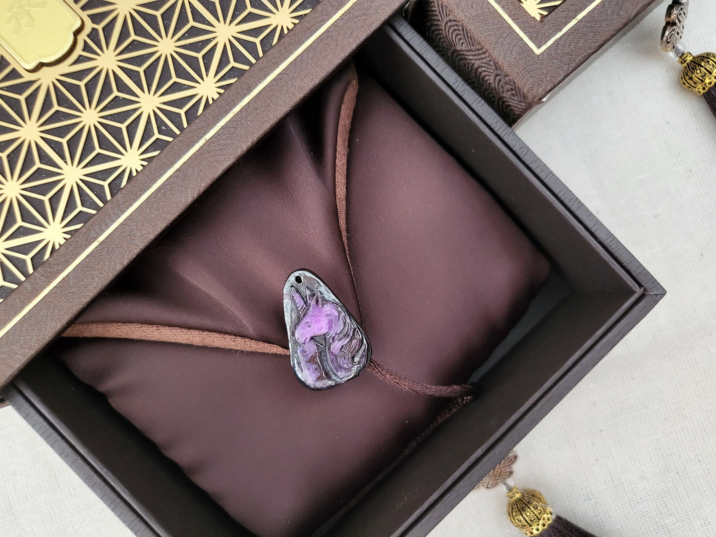 14K RARE Natural Purple Premium Sugilite Unicorn Crystal Stone Triangle Pendant