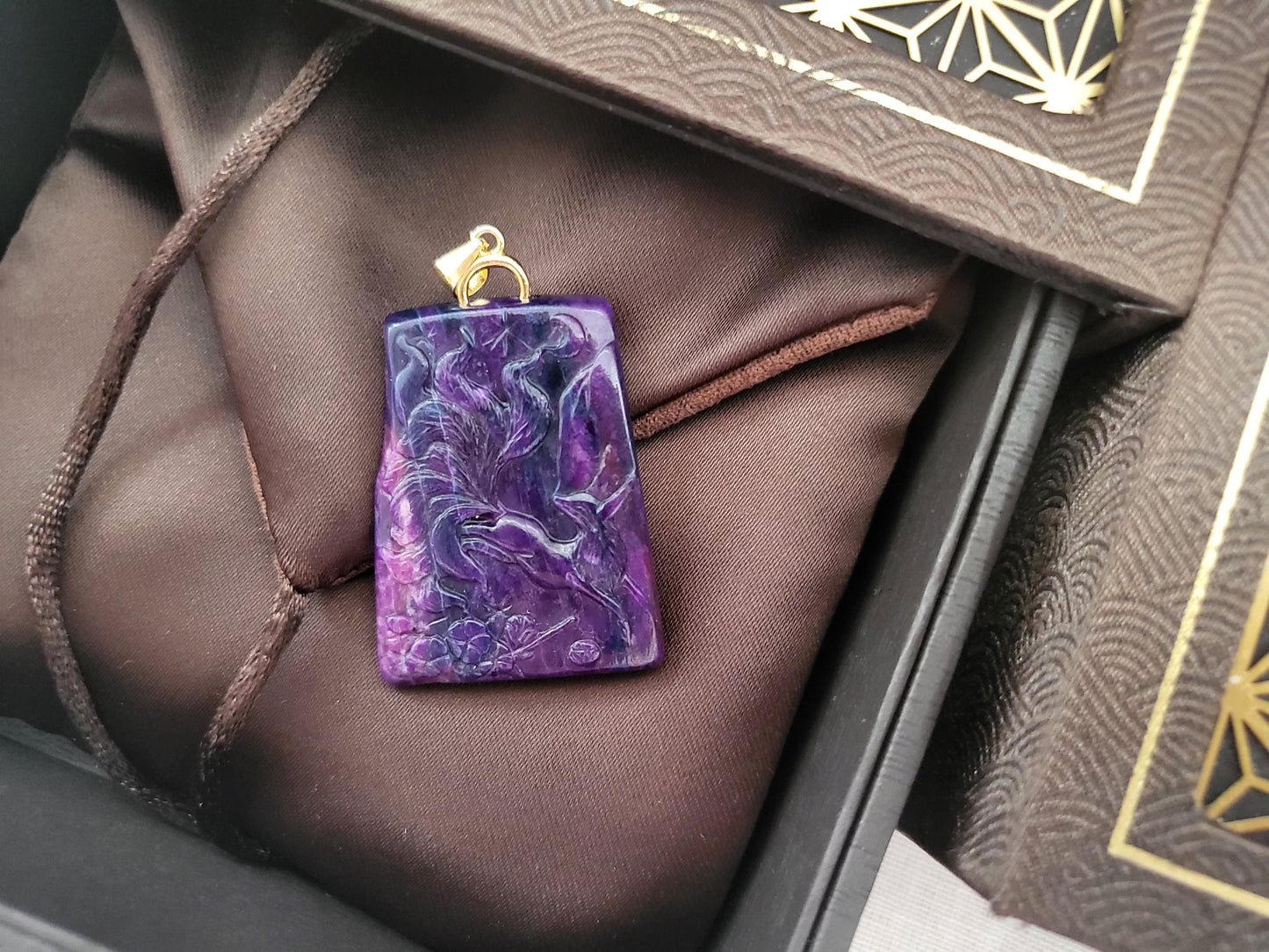 Natural Sugilite Royal Purple 9 Nine Tailed Fox Carve Carving Engraving  Engrave Stone Crystal Pendant