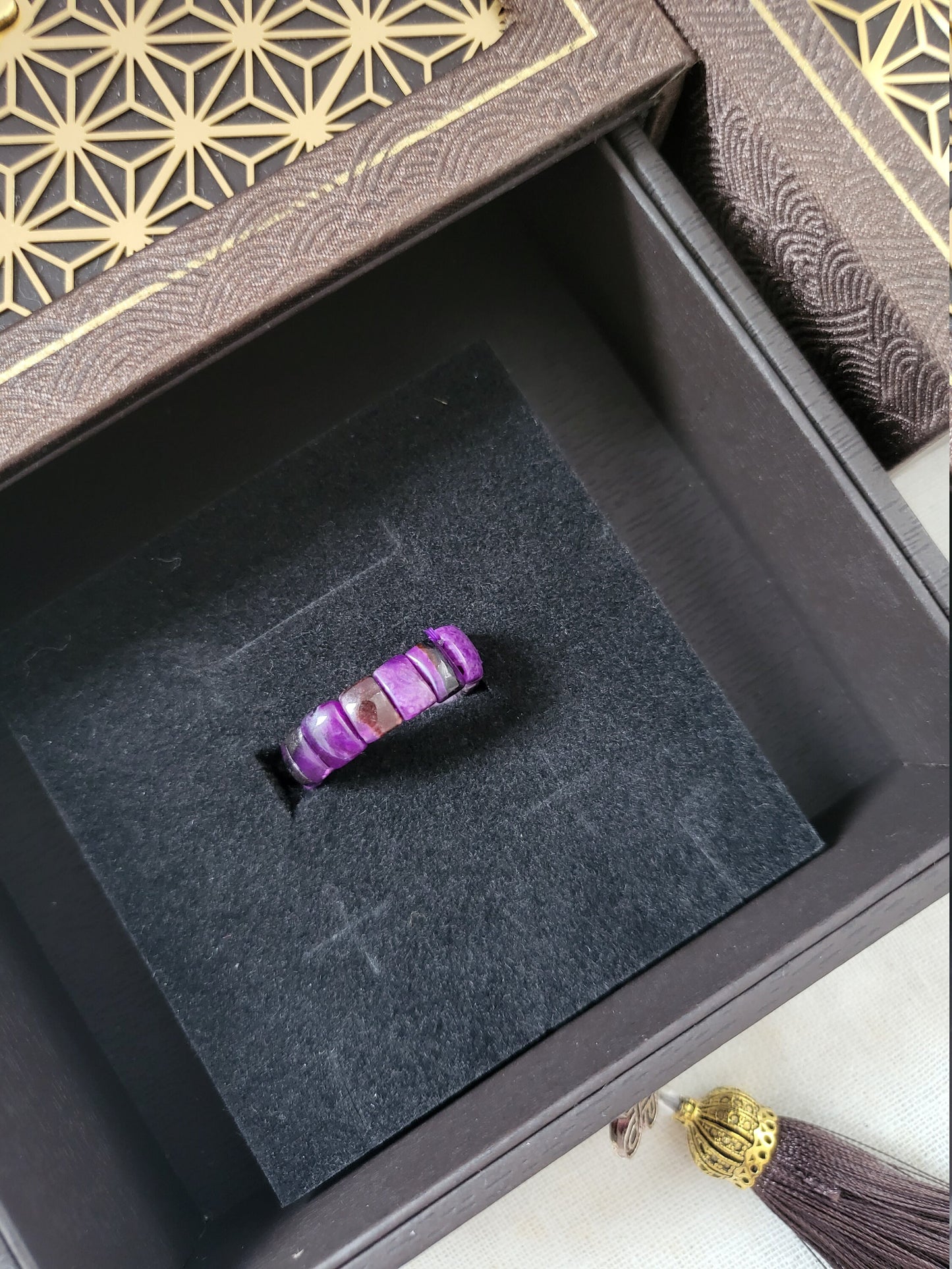 Natural Purple Sugilite Bead Simple Healing Ring