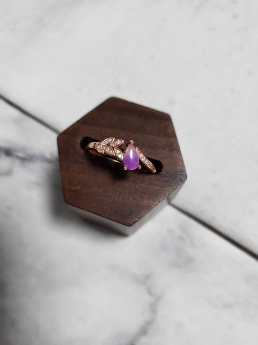 RARE Natural Sugilite Ring Stone Purple Gemstone Dainty Adjustable Rose Gold Ring with Crystals