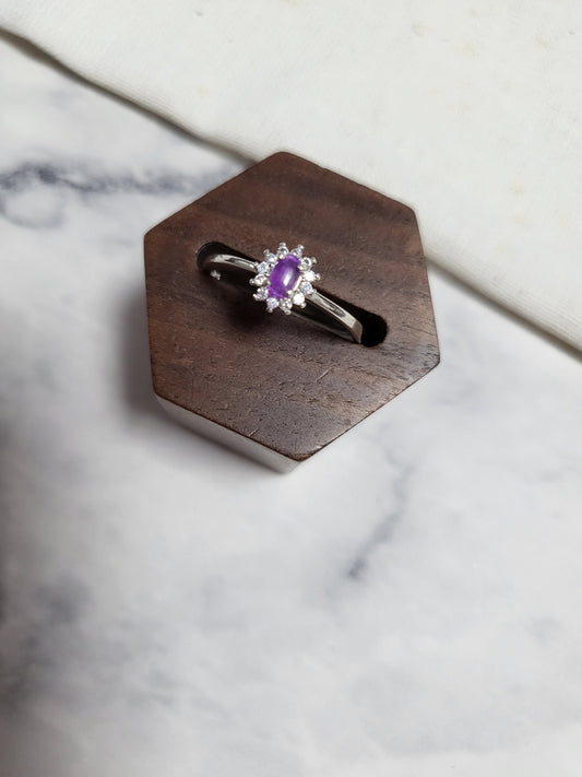 RARE Natural Sugilite Ring Stone Purple Gemstone Dainty Adjustable Silver Ring with Crystals