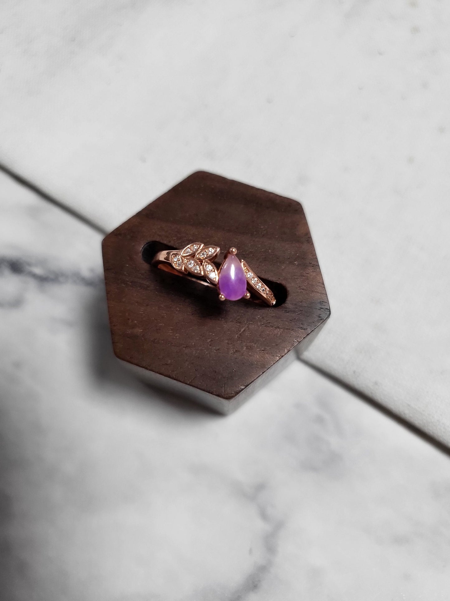 RARE Natural Sugilite Ring Stone Purple Gemstone Dainty Adjustable Rose Gold Ring with Crystals