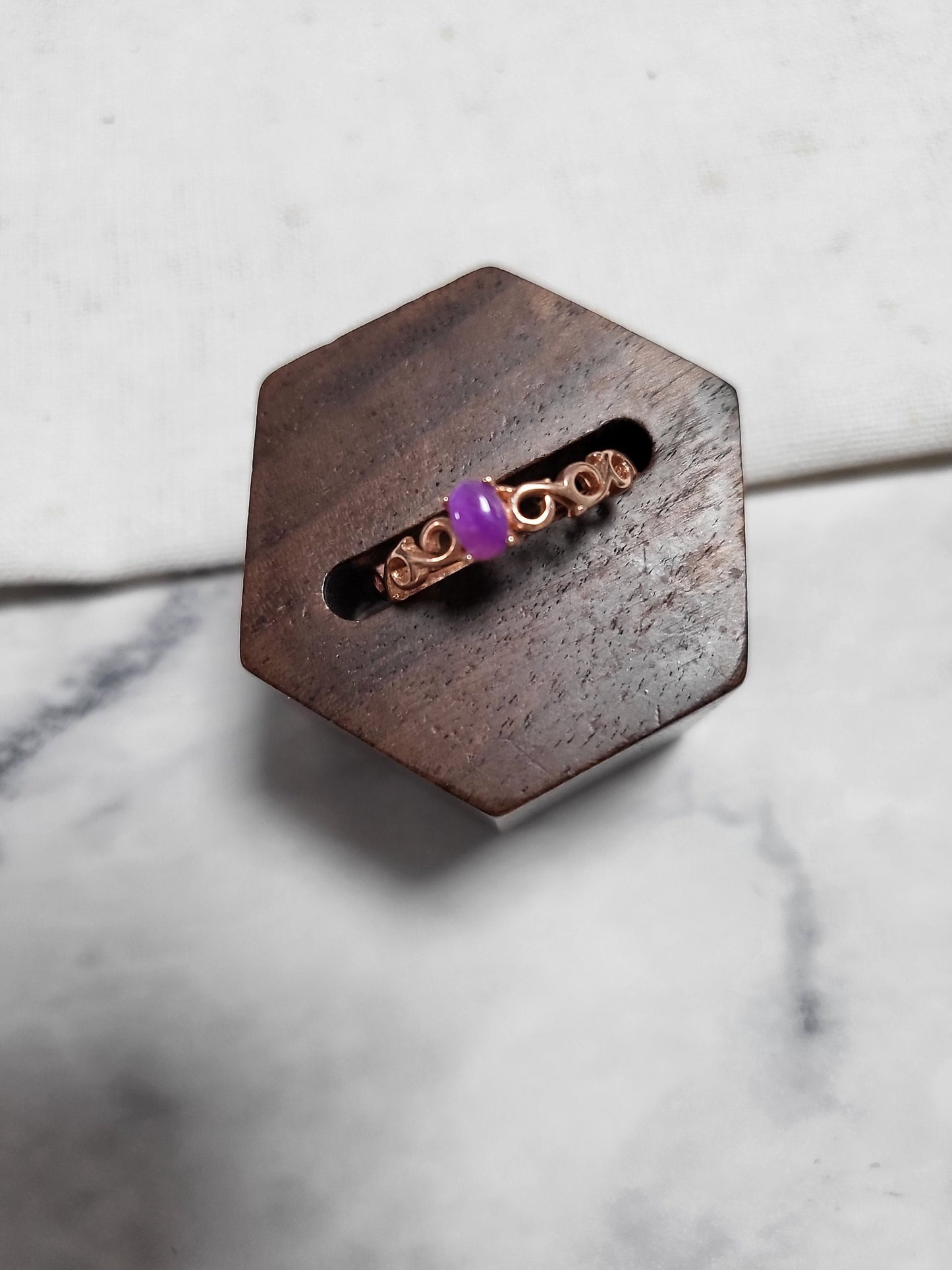 RARE Natural Sugilite Ring Purple Gemstone Dainty Adjustable Rose Gold Ring with Crystals