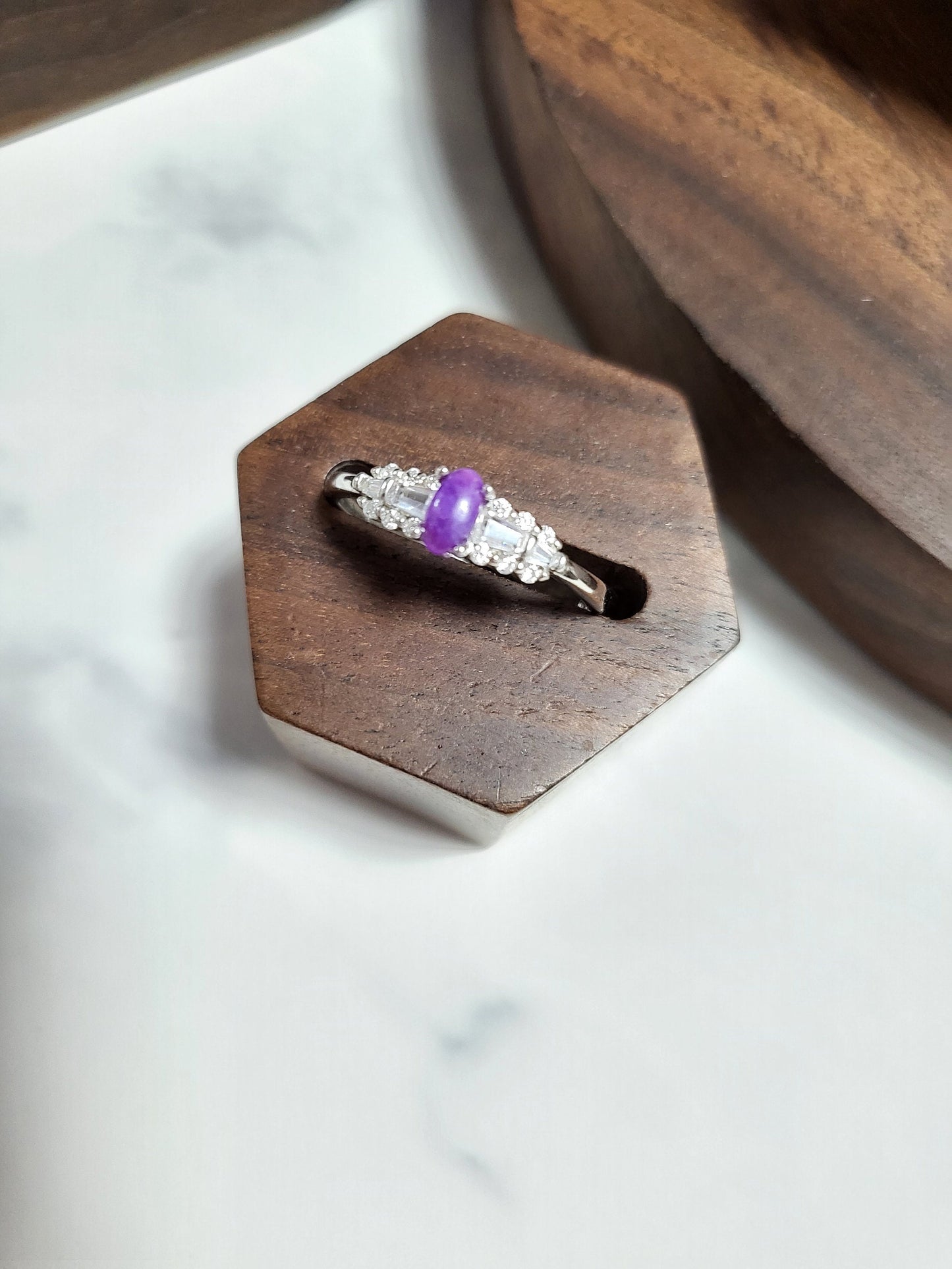 RARE Natural Sugilite Ring Raw Gel Grade Purple Gemstone Dainty Adjustable Silver Ring with Crystals