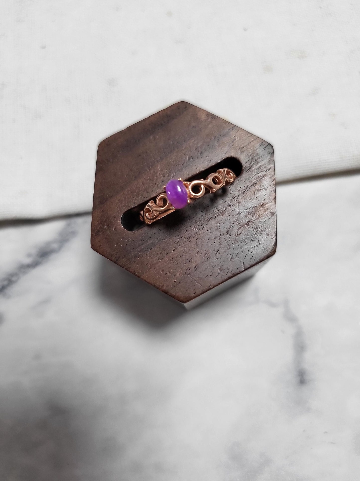 RARE Natural Sugilite Ring Purple Gemstone Dainty Adjustable Rose Gold Ring with Crystals