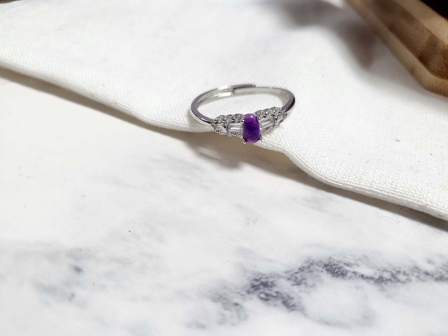 RARE Natural Sugilite Ring Raw Gel Grade Purple Gemstone Dainty Adjustable Silver Ring with Crystals