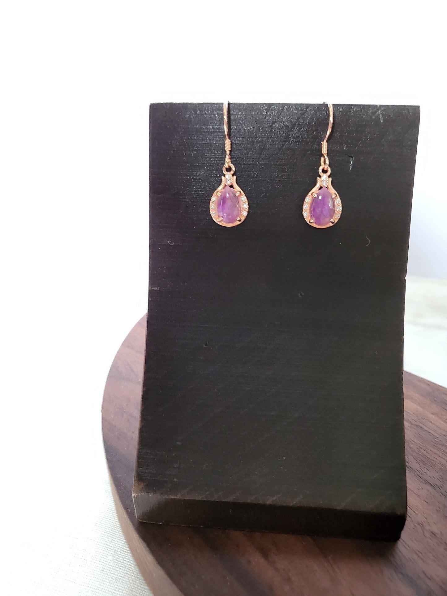 Natural Gel Sugilite Earrings Watercolor Purple Rose Gold Dangle Earrings with Crystals Gemstone Teardrop