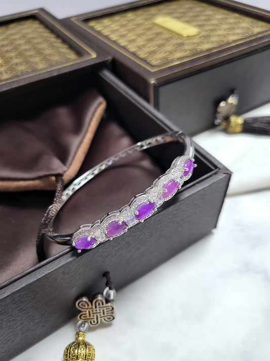 Natural Sugilite Gel Purple RARE Dainty Sugilite Stone bead Crystal Gold Bangle Silver