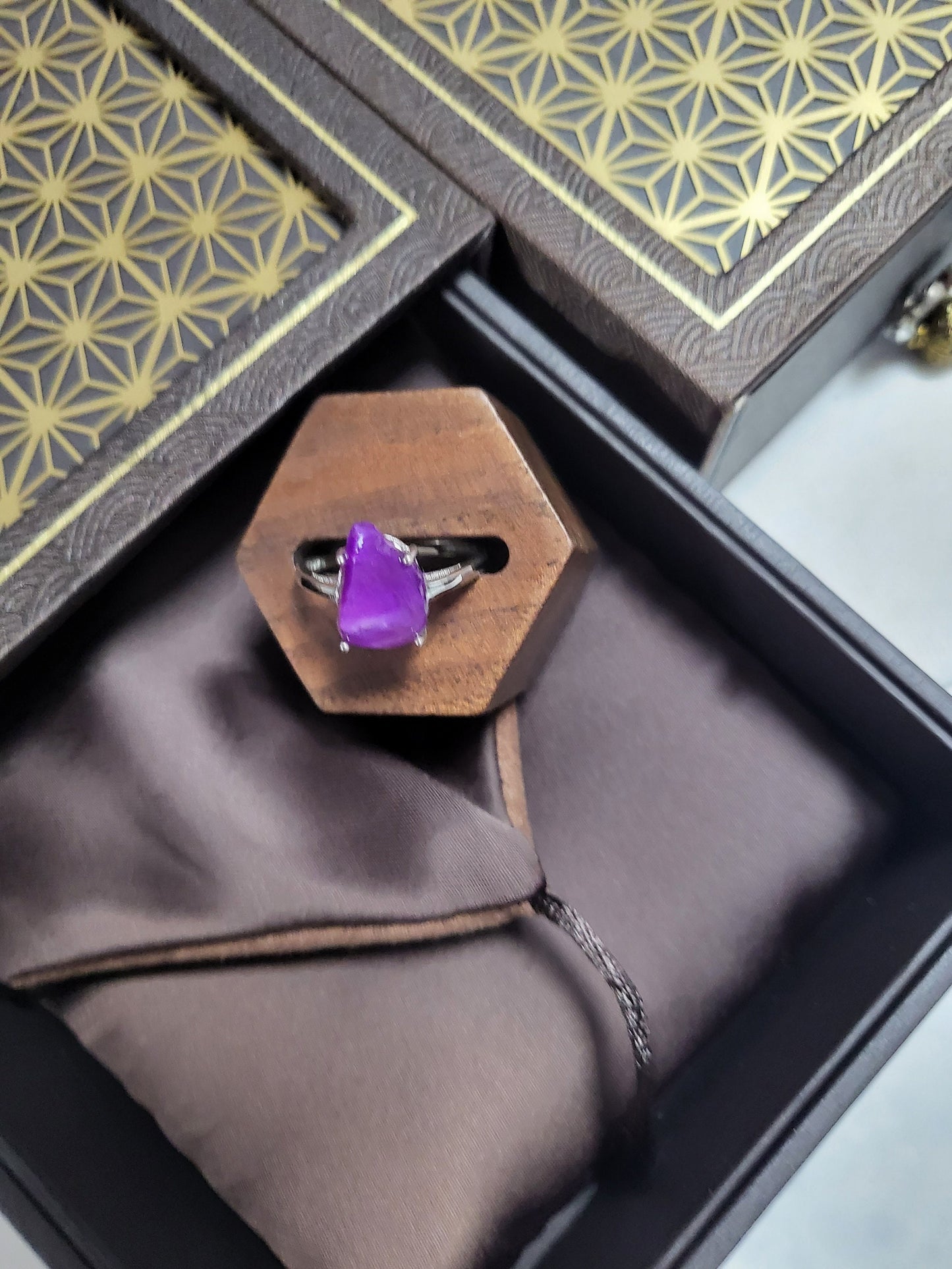 RARE Natural Sugilite Raw Stone Ring Purple Rare Gemstone Adjustable Silver Ring