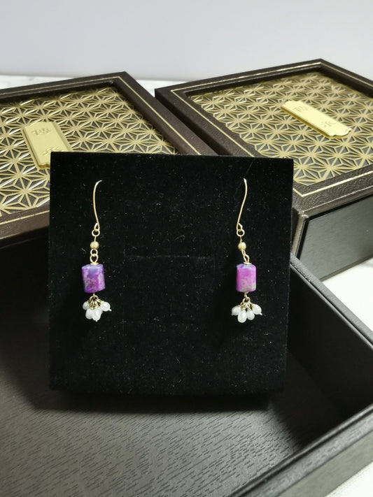 Natural Sugilite Pearl Beads Earrings Rare Sakura Dainty Drop Dangle Earrings