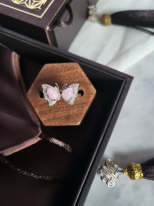 Rare Pink Sugilite Natural Pearly Butterfly Adjustable Silver Ring