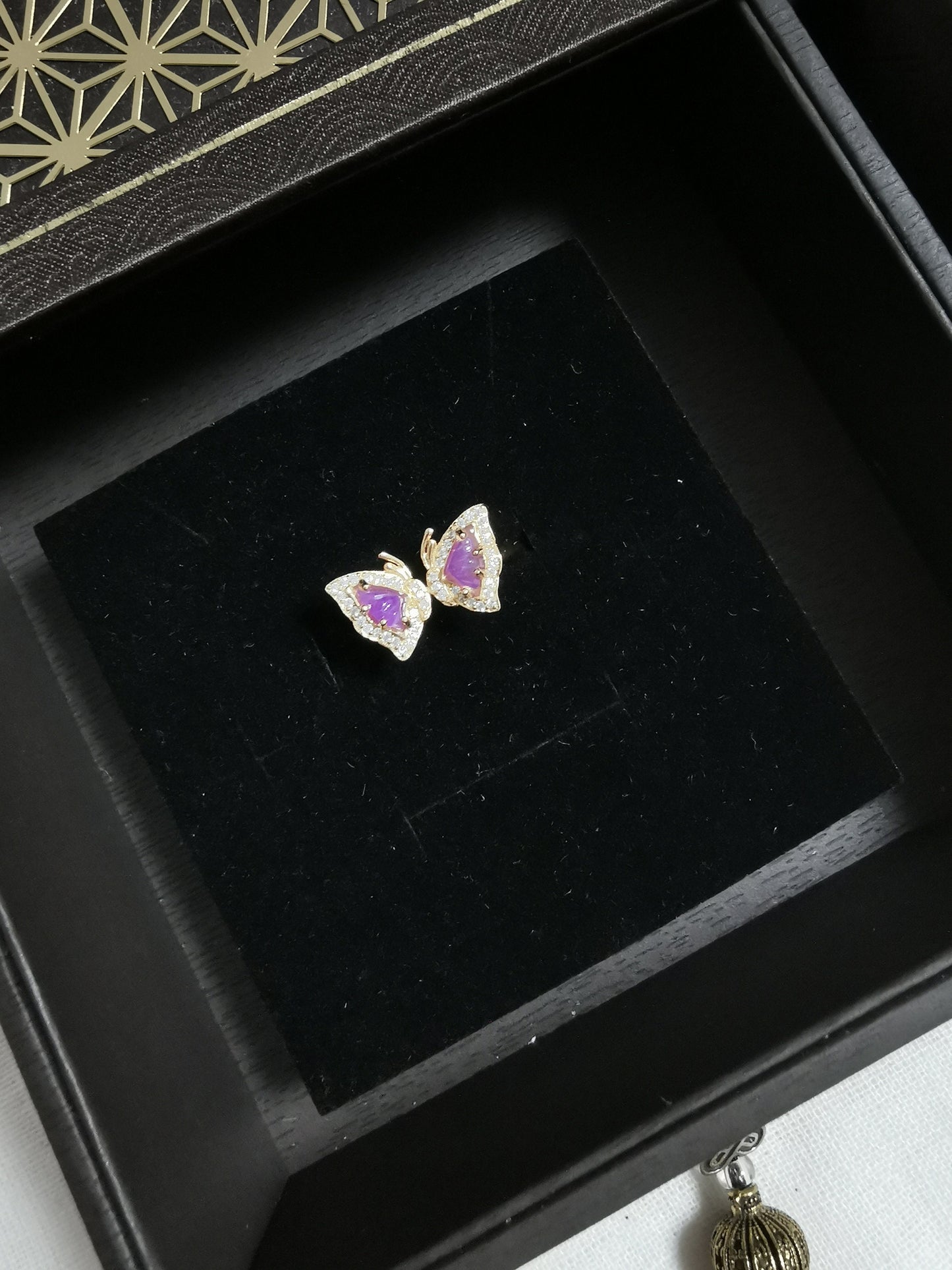 Natural Sugilite Rare Translucent Pink Gold Butterfly Adjustable Ring