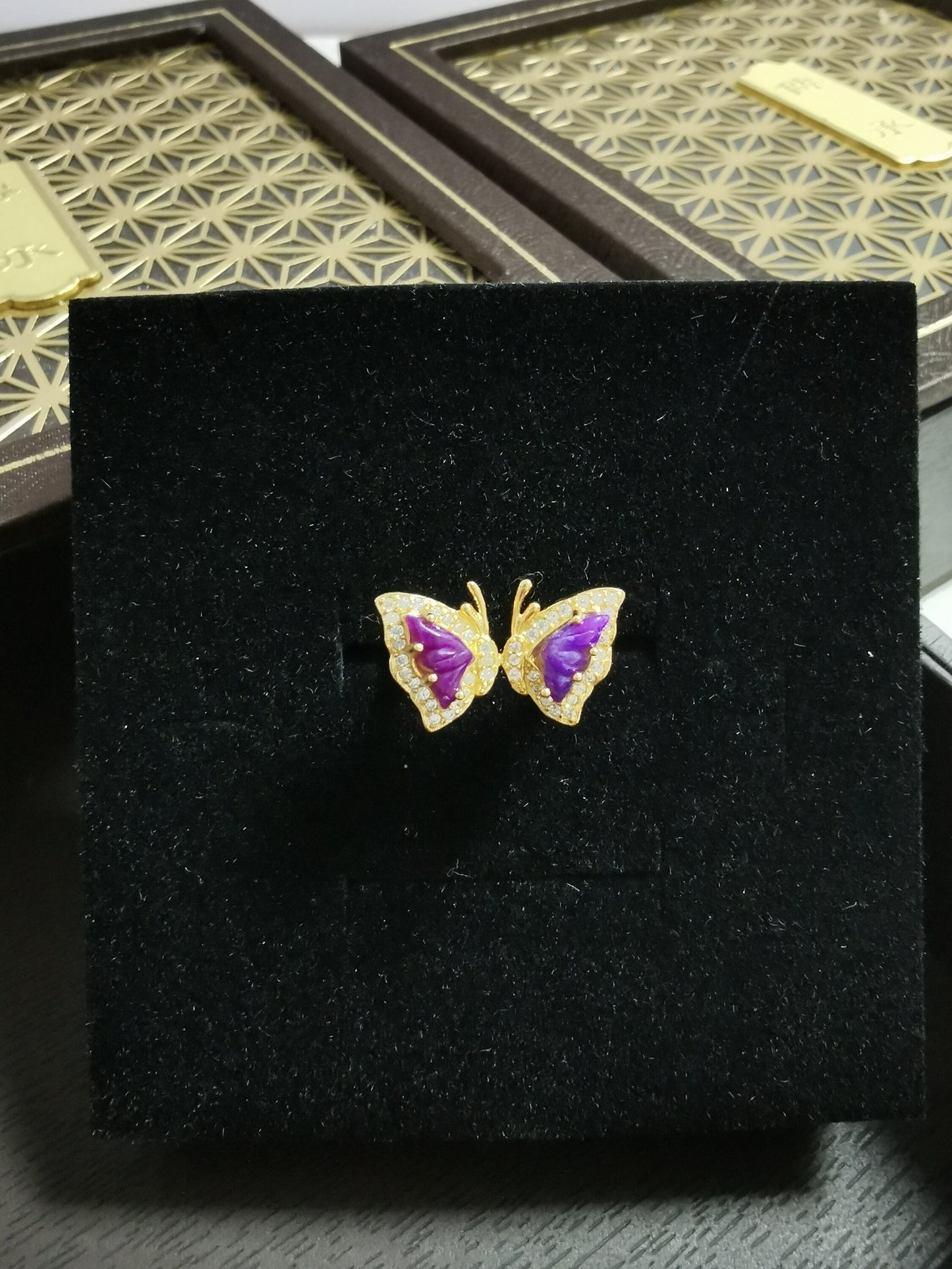 Rare Sugilite Natural Gel Royal Purple silver butterfly adjustable ring