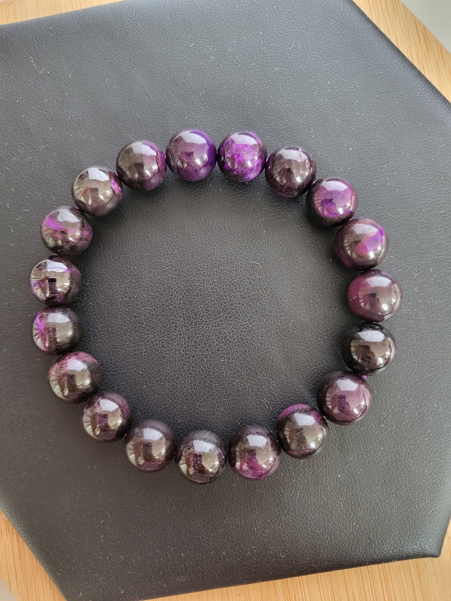 10.5mm Natural Sugilite Royal Purple Premium High Quality Smooth Round Bead Beaded Bracelet