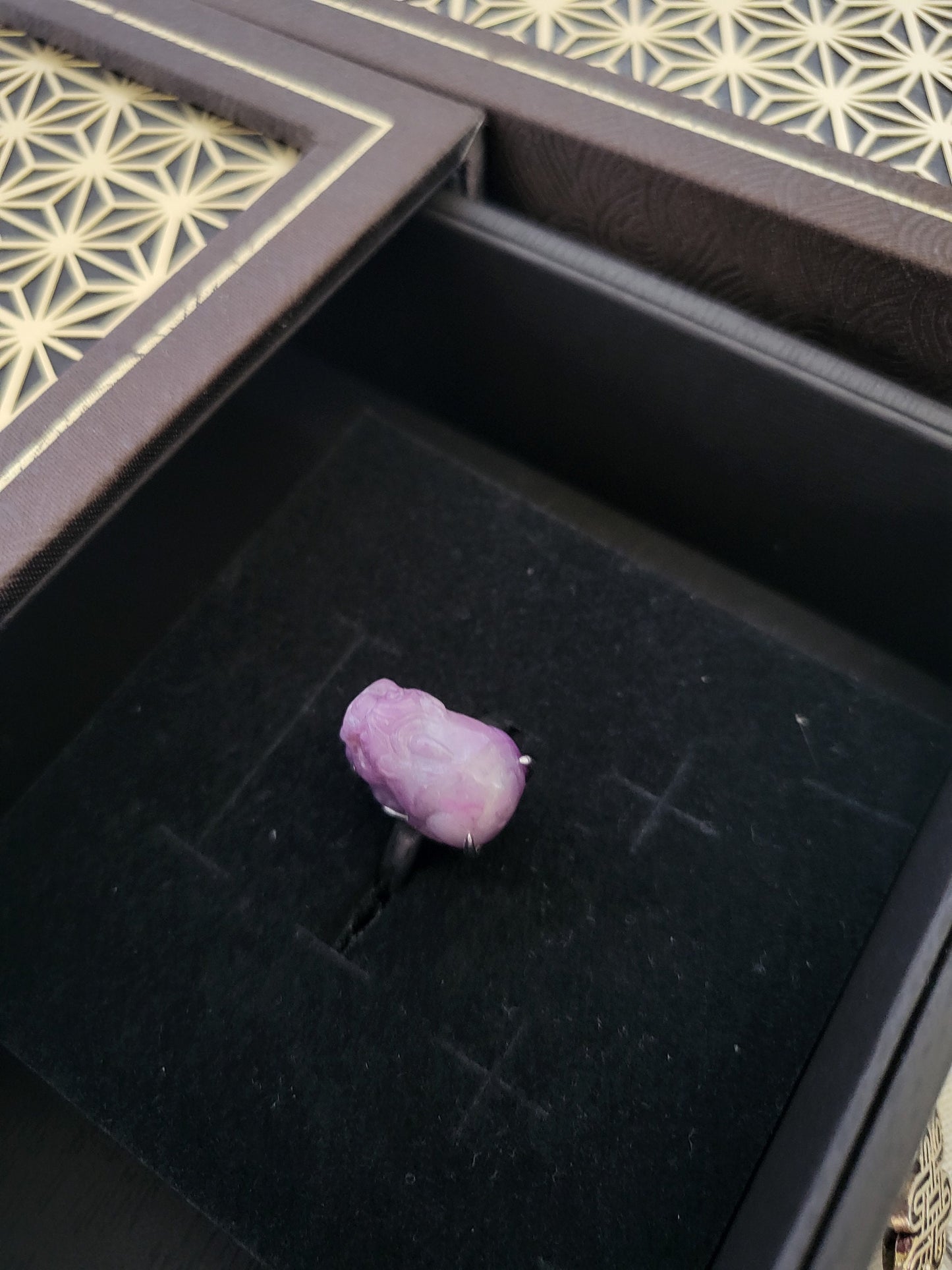 Rare Natural Sugilite Purple Sakura Pixiu stone carving adjustable silver ring