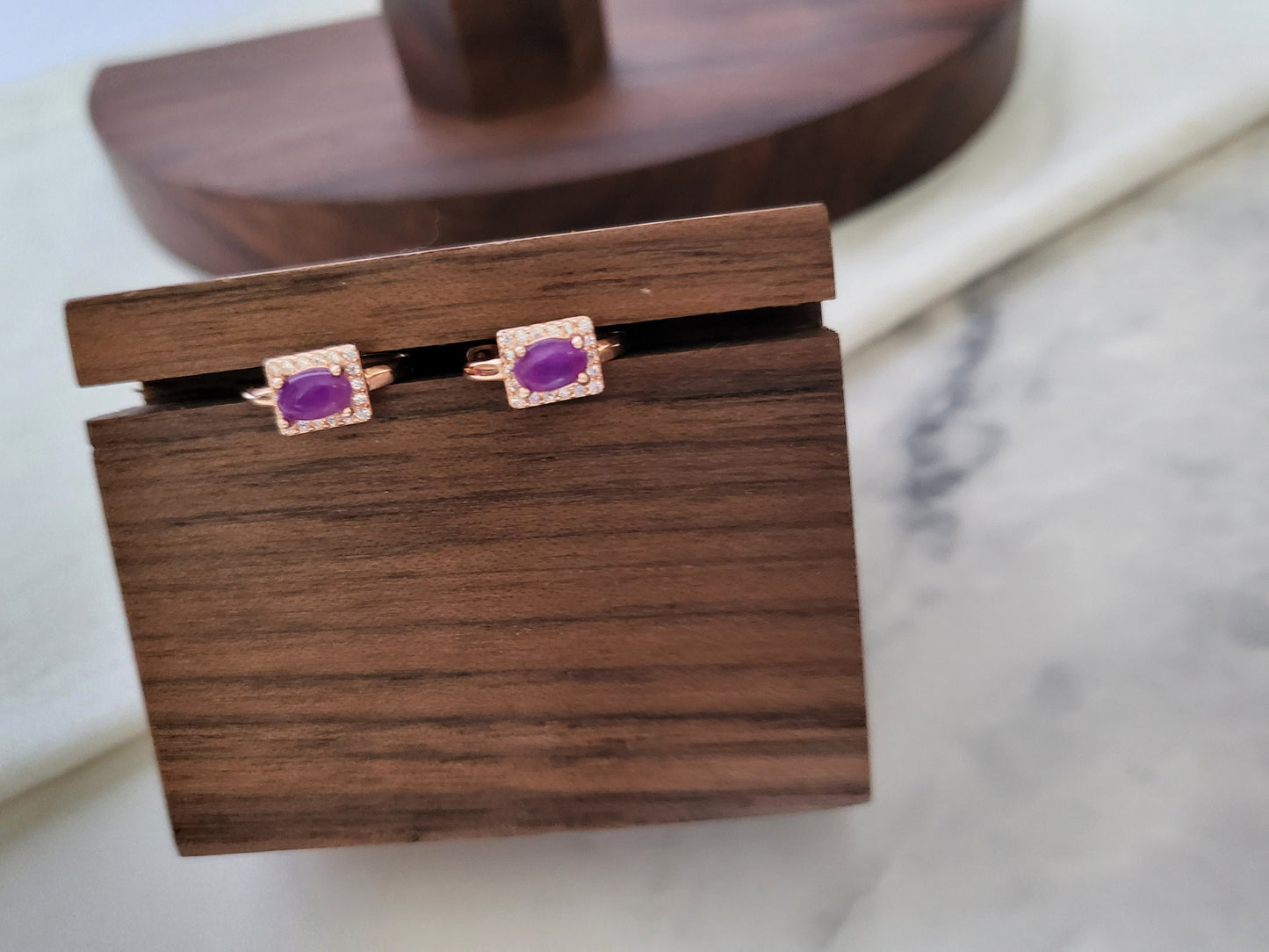 Natural Sugilite Gel Rare Royal Purple Rose Gold Earrings with Crystals