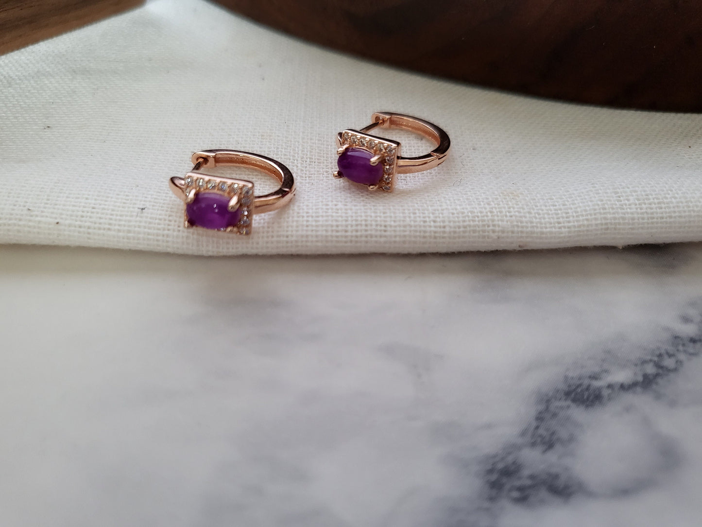 Natural Sugilite Gel Rare Royal Purple Rose Gold Earrings with Crystals