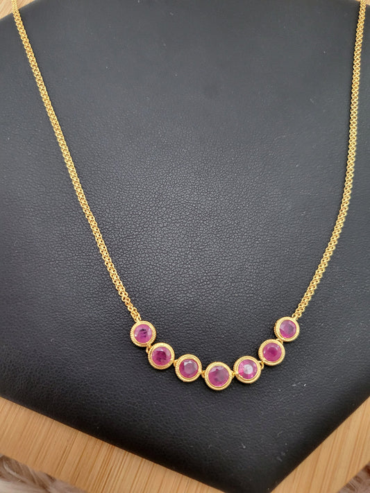 Thai Design Natural Red Burma Burmese Ruby 18K Solid Gold Necklace Rare Gemstone Dainty