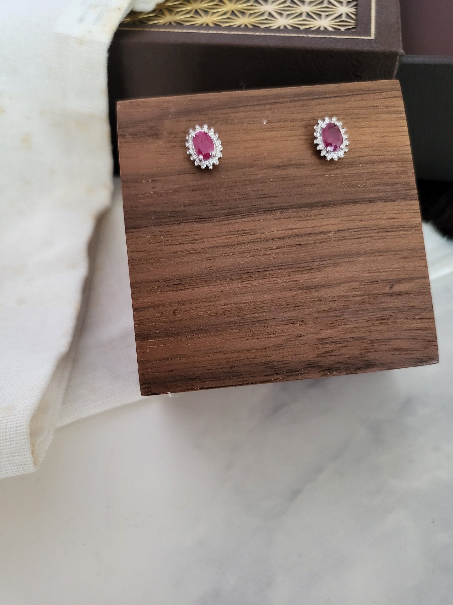 Natural Red Burma Ruby Rare Gemstone Earrings Cluster Setting Stud Silver Earrings