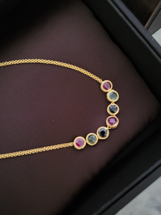 Thai Design Natural 18K Gold Burma Ruby Sapphire Necklace Rare Gemstone Dainty