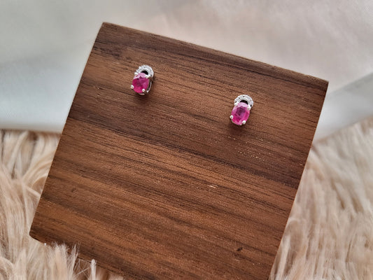 Natural Red Burma Ruby Rare Gemstone Earrings Stud Silver Earrings