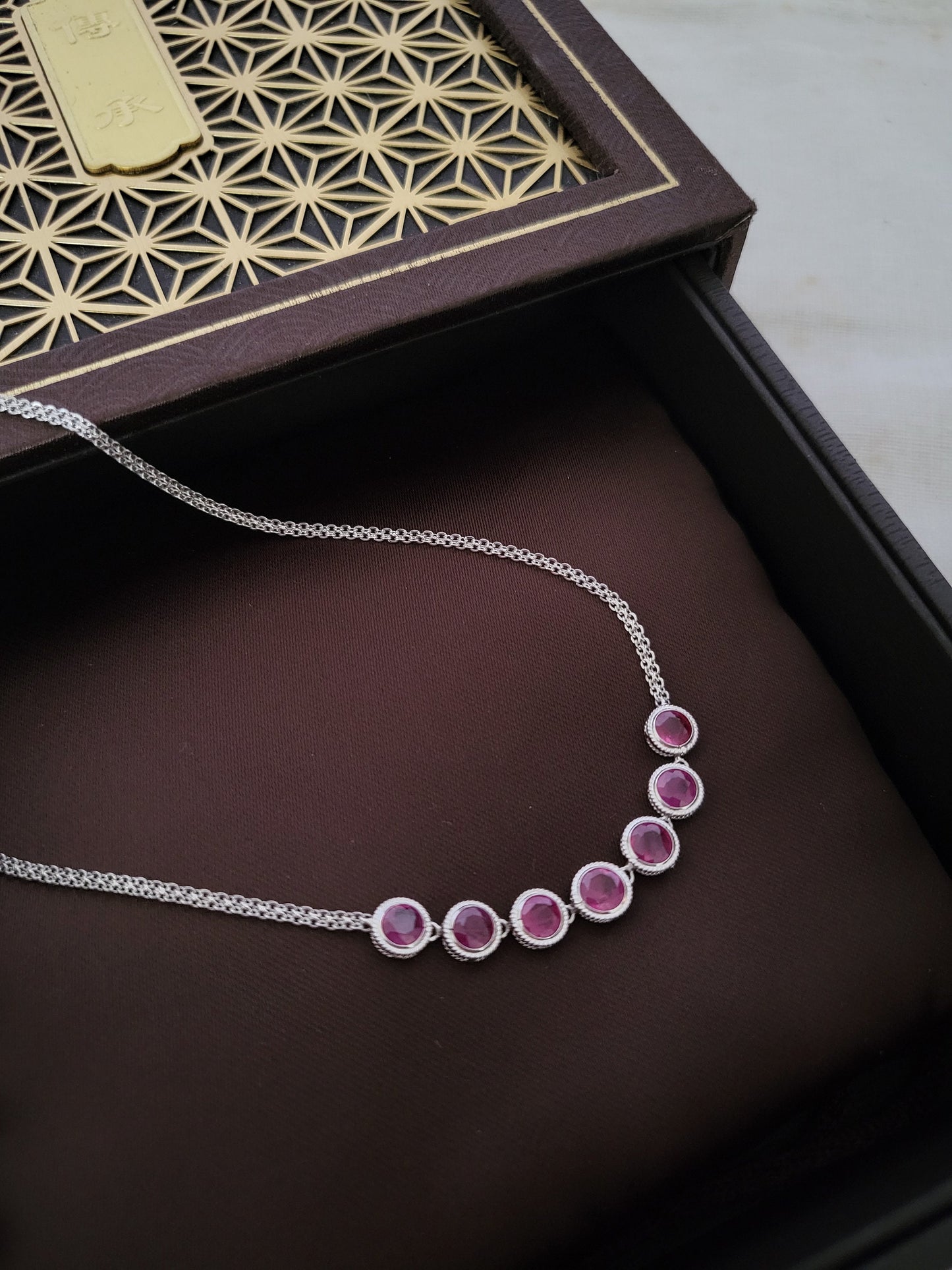 Thai Design 18K Natural Red Burma Burmese Ruby Solid White Gold Necklace Rare Gemstone Dainty