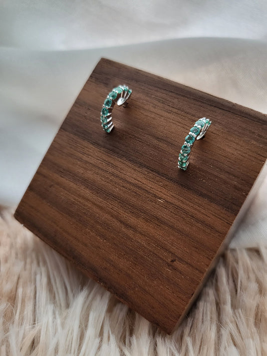 Natural Emerald Gemstone Earrings Hoop Stud Silver Earrings