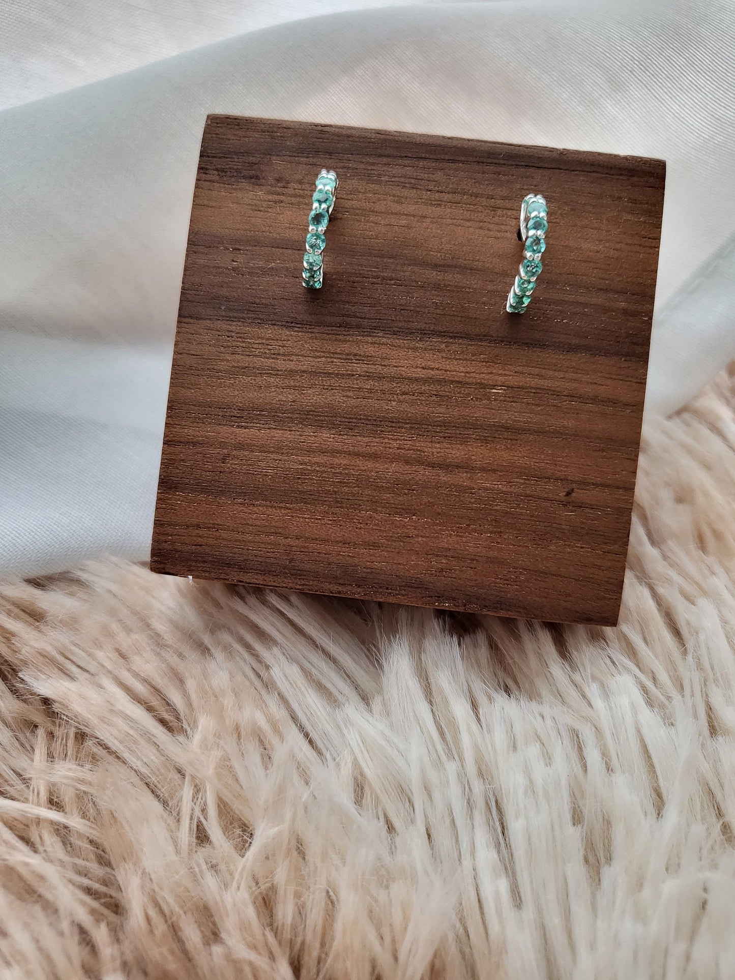 Natural Emerald Gemstone Earrings Hoop Stud Silver Earrings